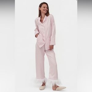 Party Pajamas Set with Feathers in Pink Vichy